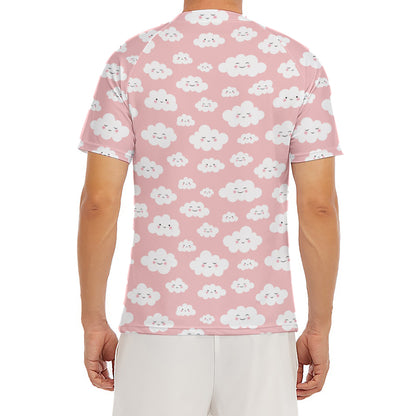 Cute Cloud Pattern Print Men's Short Sleeve Rash Guard
