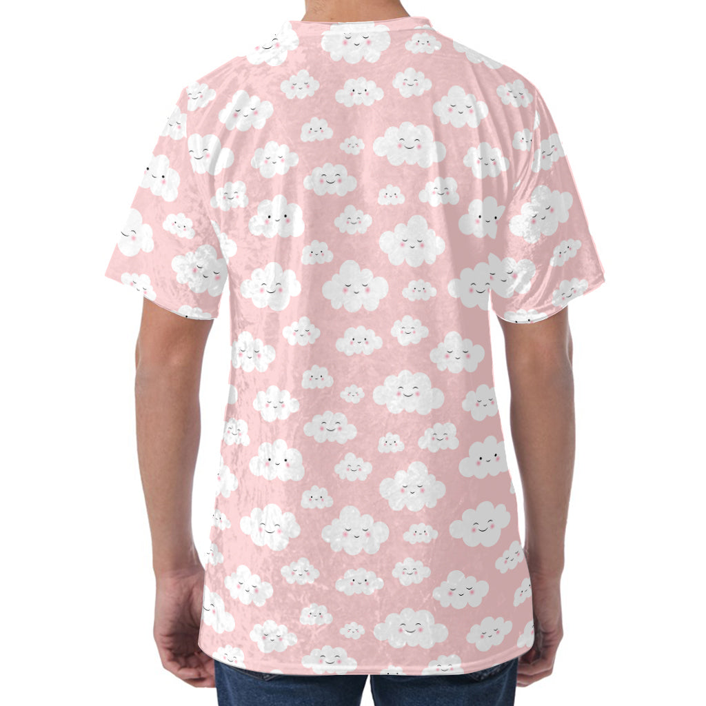 Cute Cloud Pattern Print Men's Velvet T-Shirt