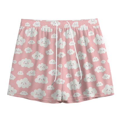 Cute Cloud Pattern Print Mesh Shorts