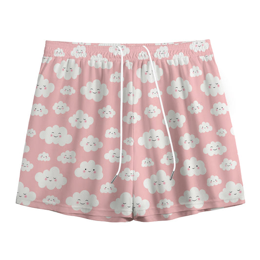Cute Cloud Pattern Print Mesh Shorts