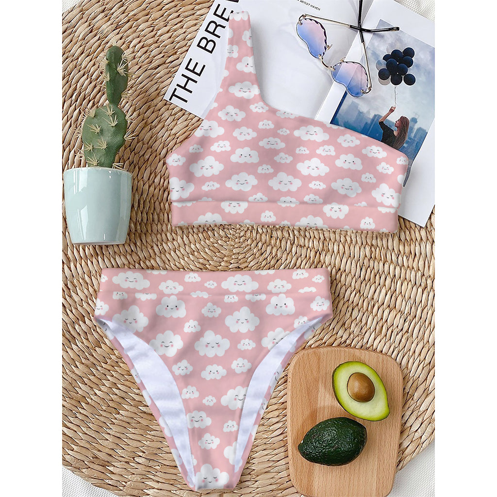 Cute Cloud Pattern Print One Shoulder Bikini Top