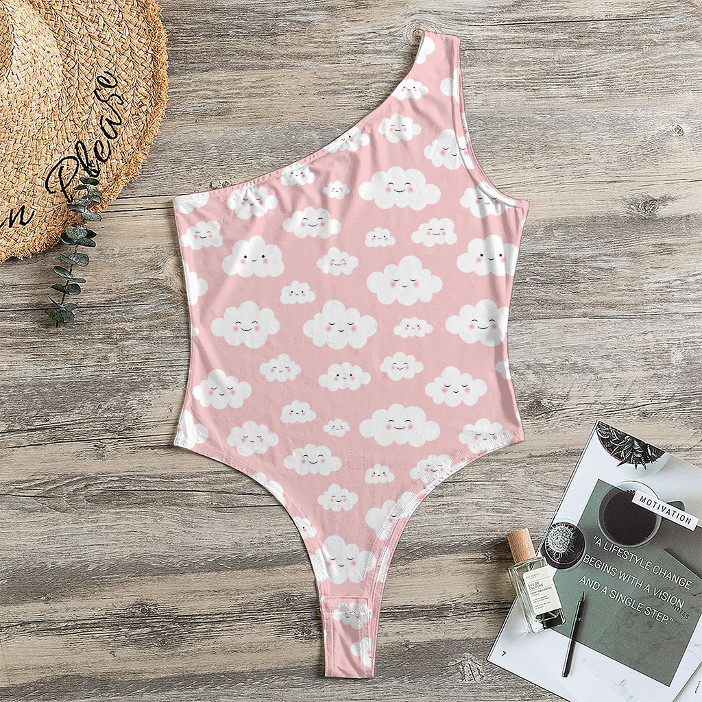 Cute Cloud Pattern Print One Shoulder Bodysuit