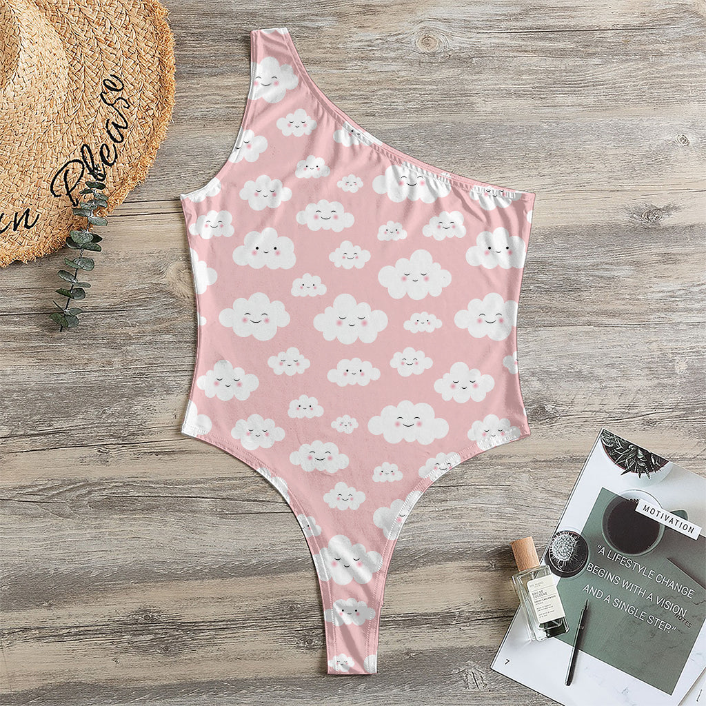 Cute Cloud Pattern Print One Shoulder Bodysuit