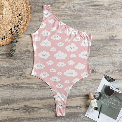 Cute Cloud Pattern Print One Shoulder Bodysuit