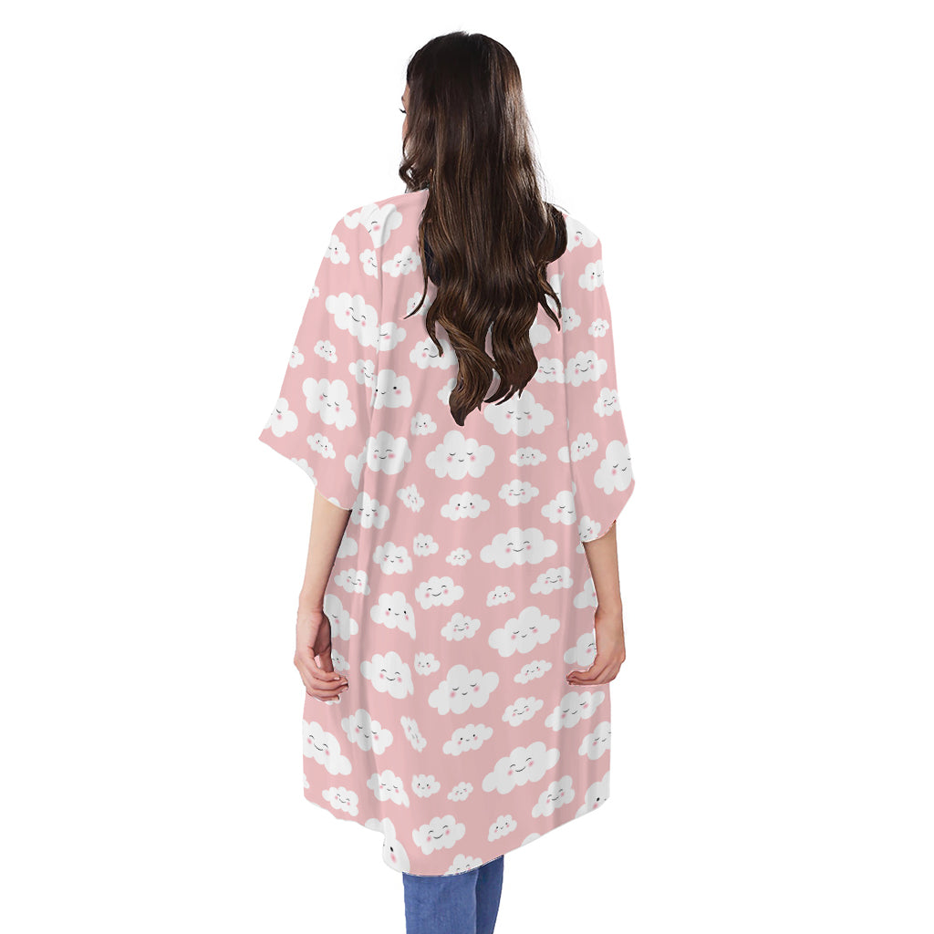 Cute Cloud Pattern Print Open Front Beach Cover Up