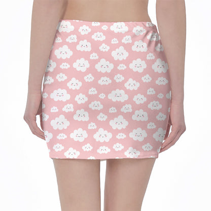 Cute Cloud Pattern Print Pencil Mini Skirt