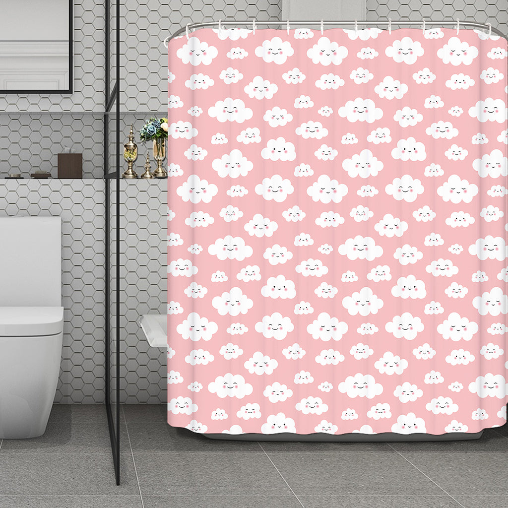 Cute Cloud Pattern Print Polyester Shower Curtain