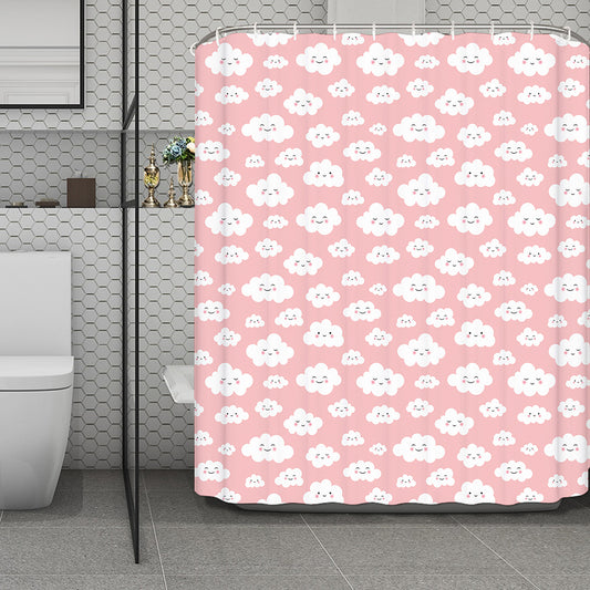 Cute Cloud Pattern Print Polyester Shower Curtain