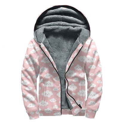 Cute Cloud Pattern Print Sherpa Lined Zip Up Hoodie