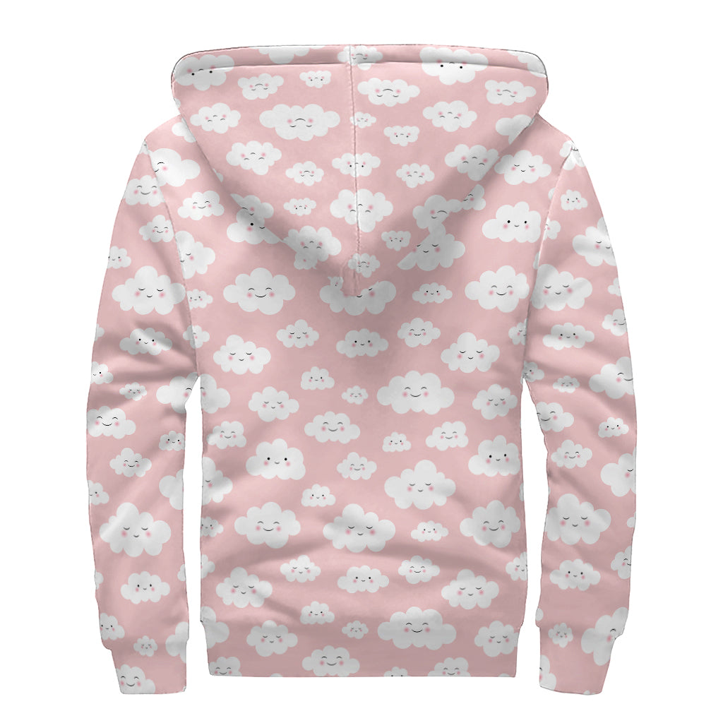 Cute Cloud Pattern Print Sherpa Lined Zip Up Hoodie