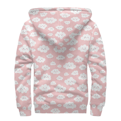 Cute Cloud Pattern Print Sherpa Lined Zip Up Hoodie