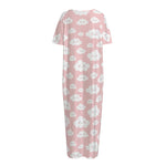 Cute Cloud Pattern Print Short Sleeve Long Nightdress