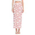 Cute Cloud Pattern Print Side Slit Maxi Skirt
