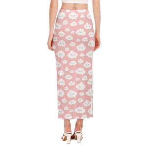 Cute Cloud Pattern Print Side Slit Maxi Skirt