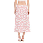 Cute Cloud Pattern Print Side Slit Midi Skirt