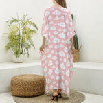 Cute Cloud Pattern Print Silk V-Neck Kaftan Dress