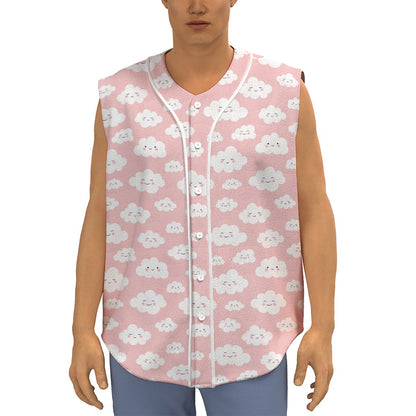 Cute Cloud Pattern Print Sleeveless Baseball Jersey