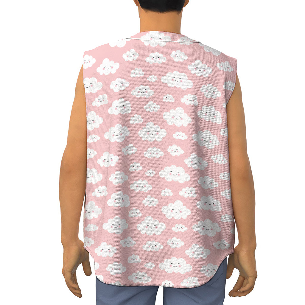 Cute Cloud Pattern Print Sleeveless Baseball Jersey