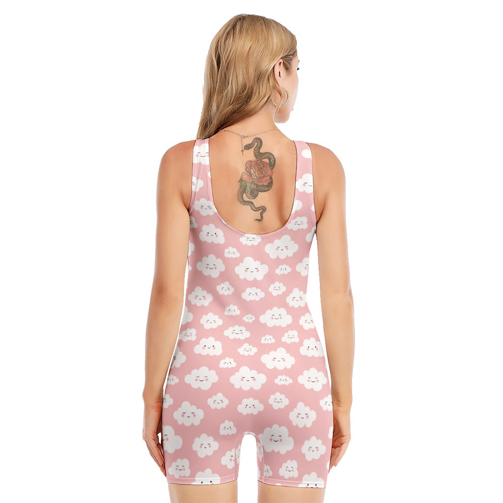 Cute Cloud Pattern Print Sleeveless One Piece Swimsuit