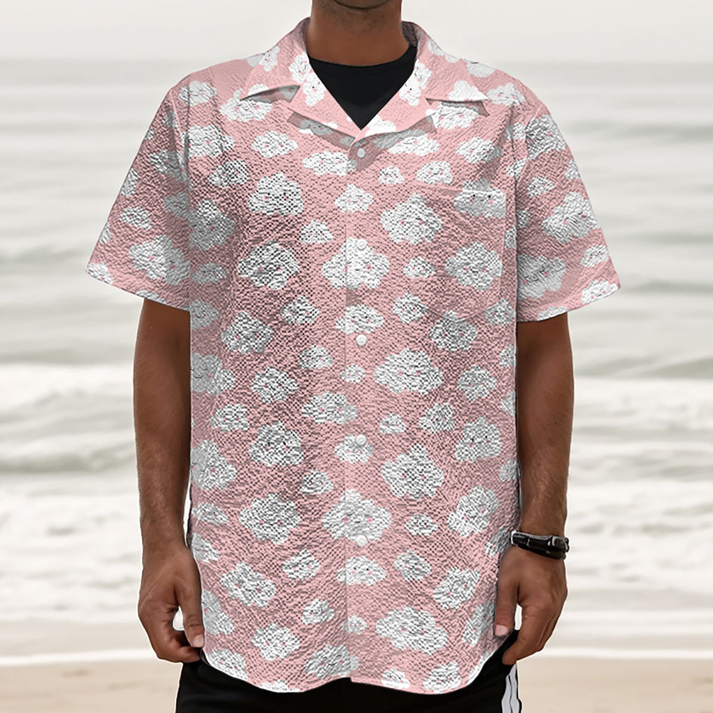 Cute Cloud Pattern Print Textured Short Sleeve Shirt