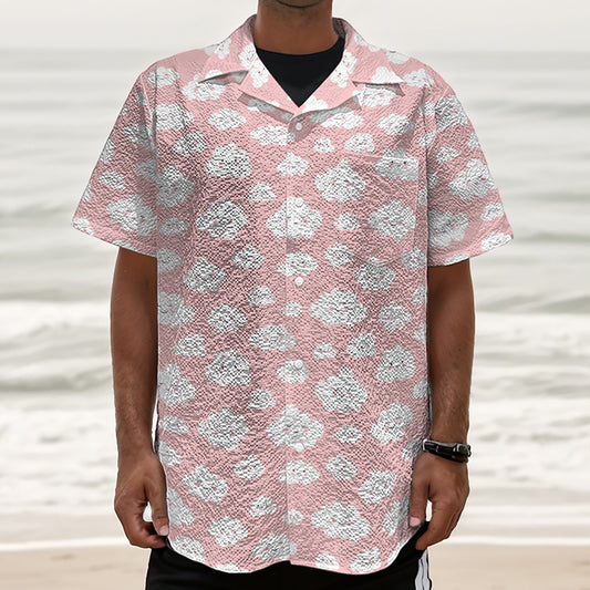 Cute Cloud Pattern Print Textured Short Sleeve Shirt