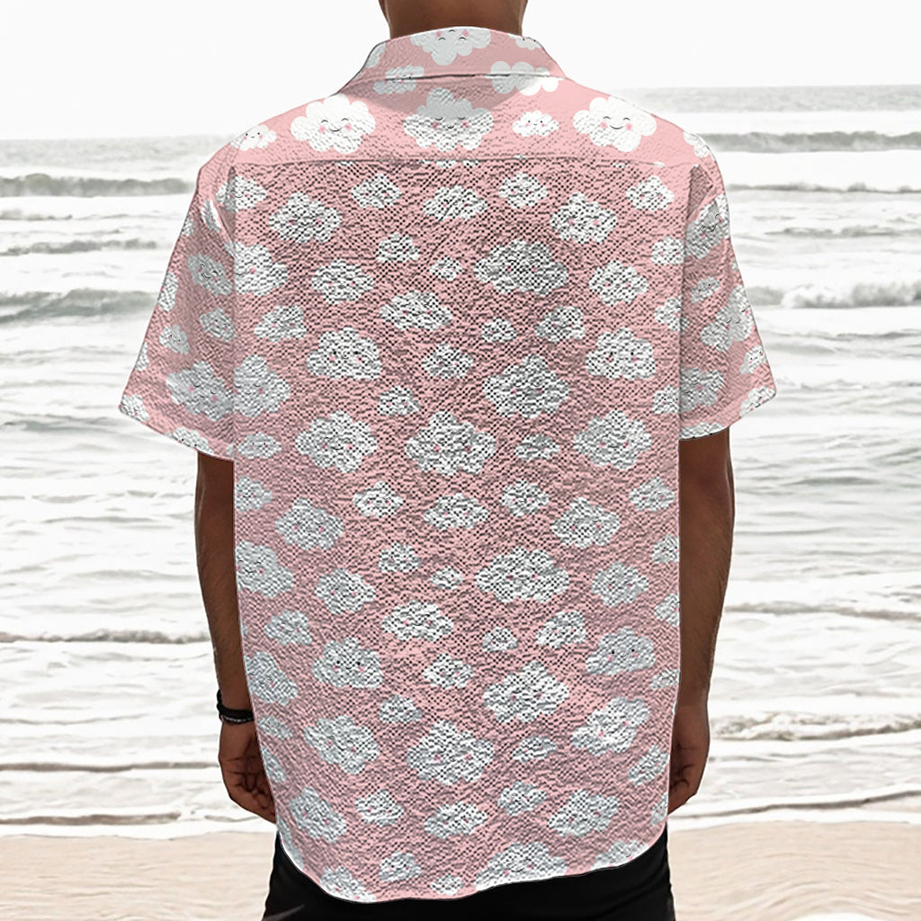 Cute Cloud Pattern Print Textured Short Sleeve Shirt