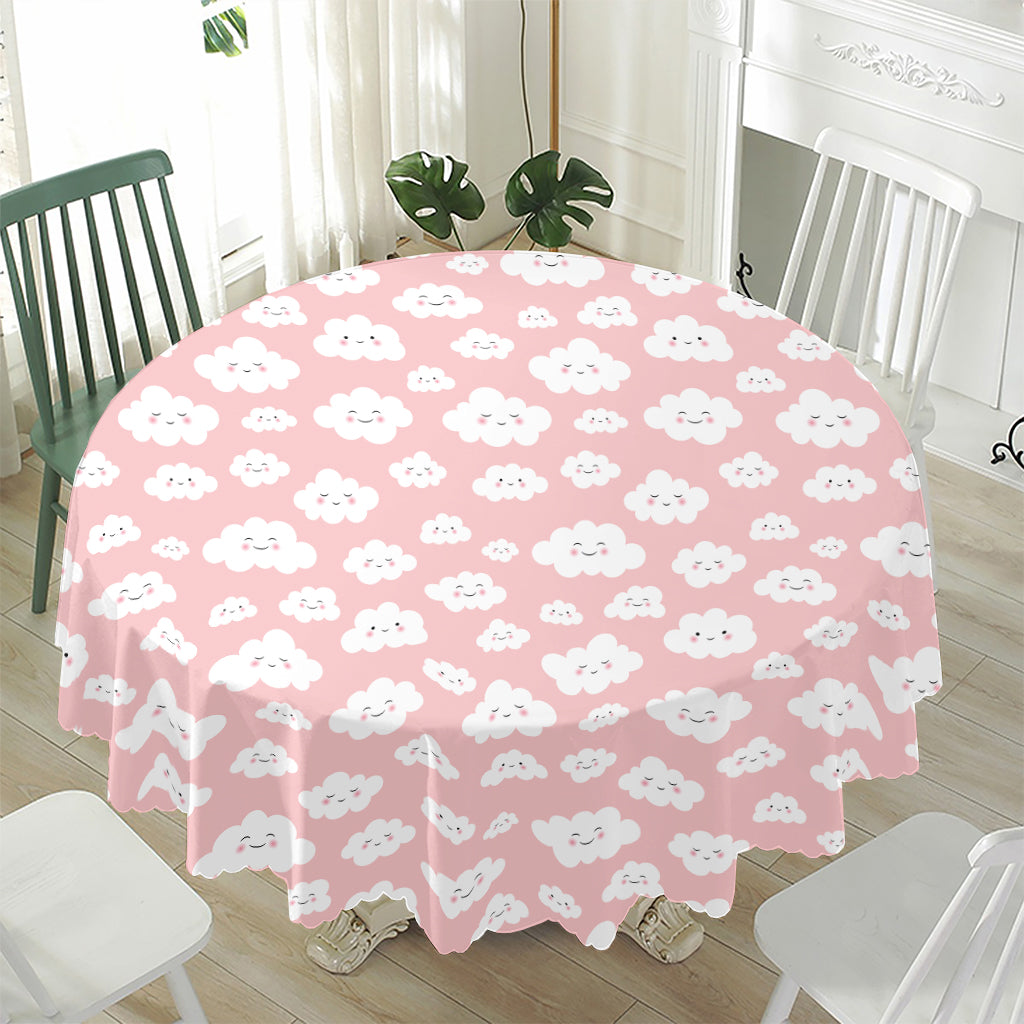 Cute Cloud Pattern Print Waterproof Round Tablecloth