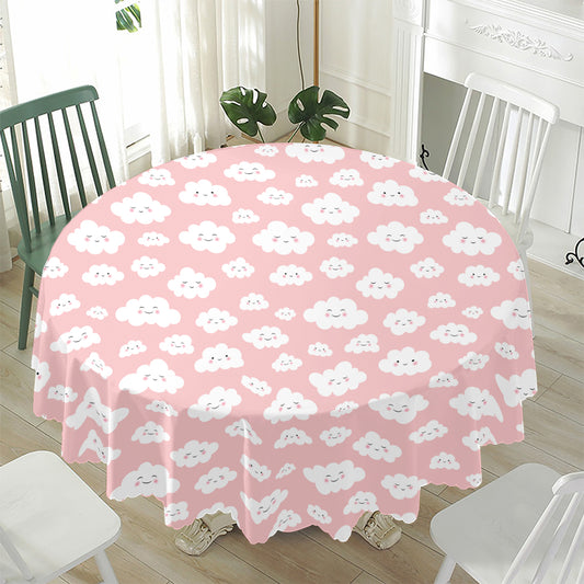 Cute Cloud Pattern Print Waterproof Round Tablecloth
