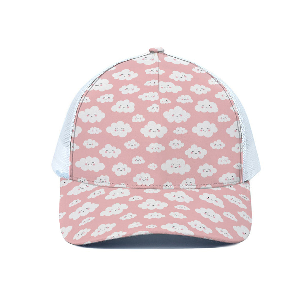 Cute Cloud Pattern Print White Mesh Trucker Cap