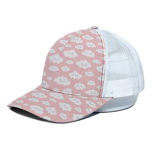 Cute Cloud Pattern Print White Mesh Trucker Cap