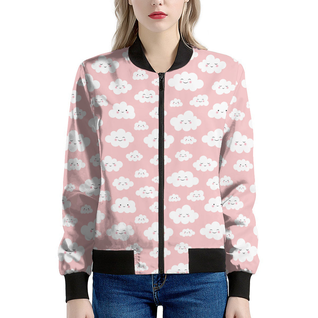 Cute Cloud Pattern Print Women's Bomber Jacket