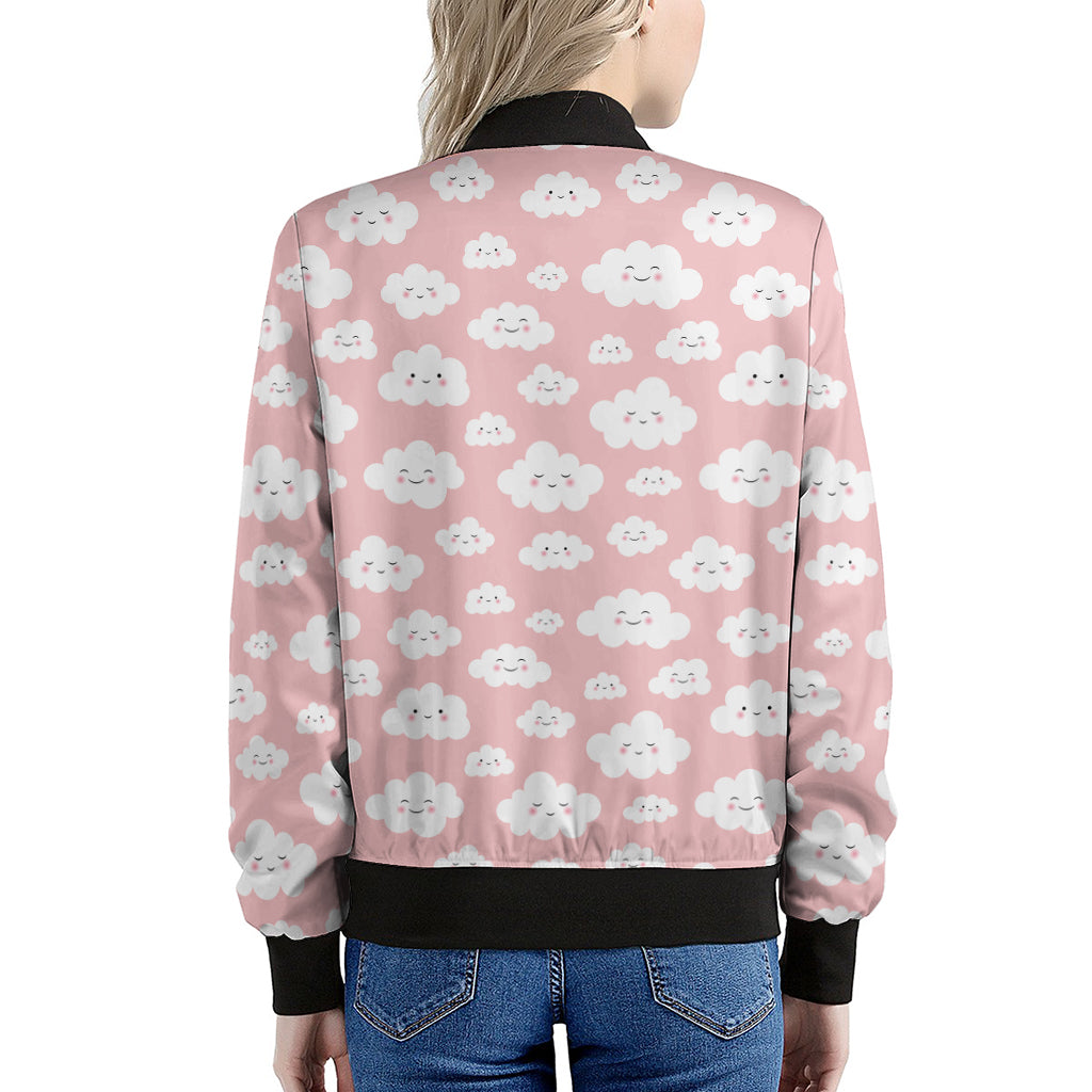 Cute Cloud Pattern Print Women's Bomber Jacket