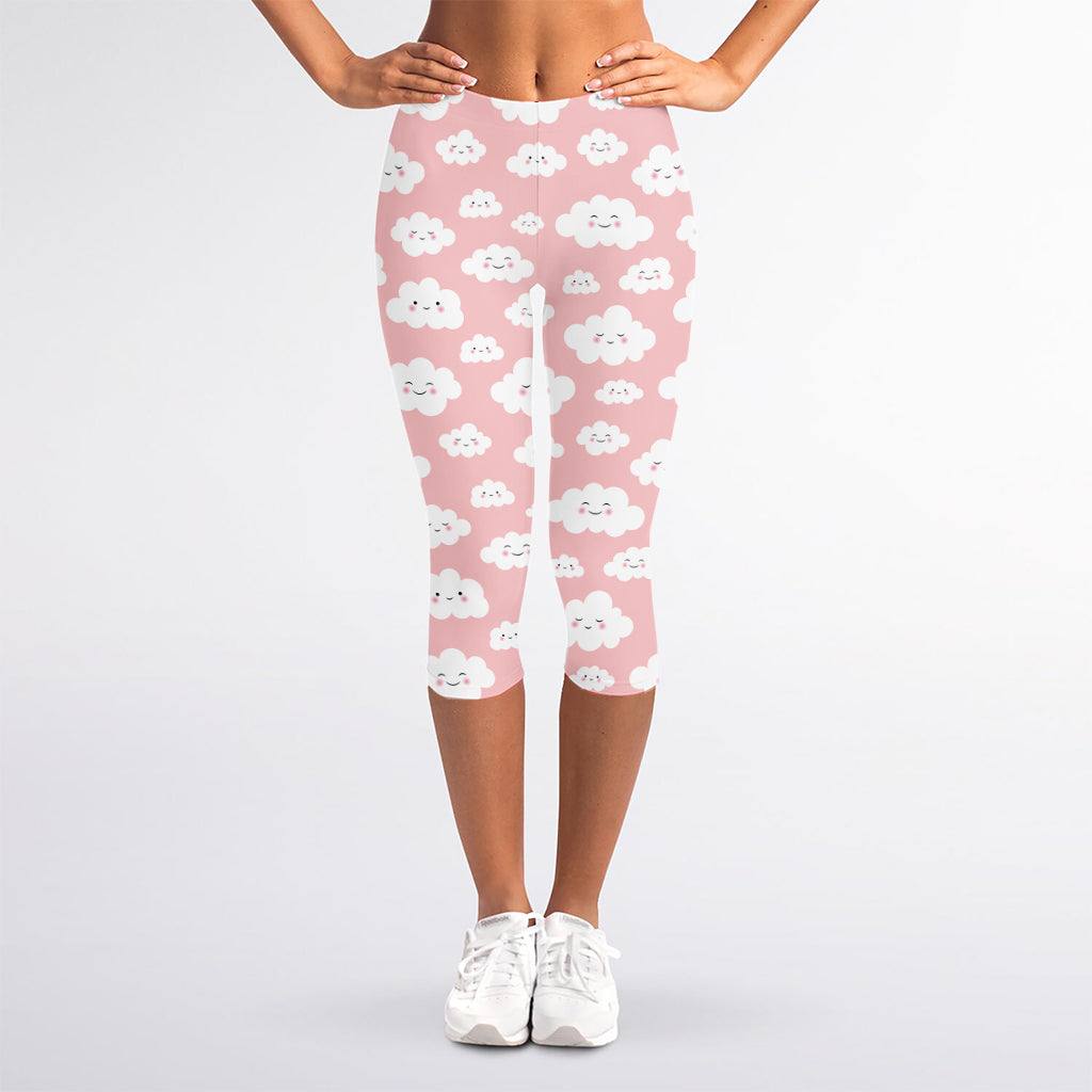 Cute Cloud Pattern Print Women's Capri Leggings