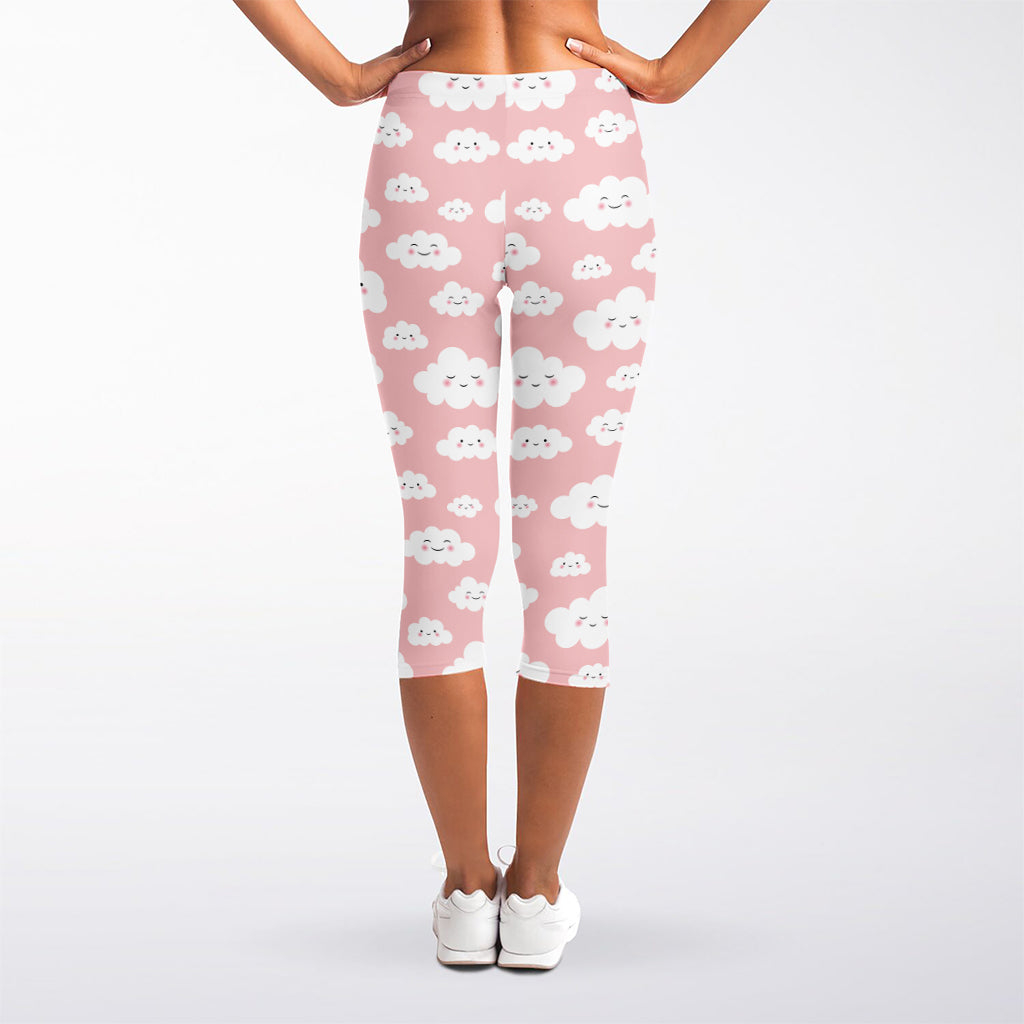 Cute Cloud Pattern Print Women's Capri Leggings