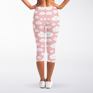 Cute Cloud Pattern Print Women's Capri Leggings