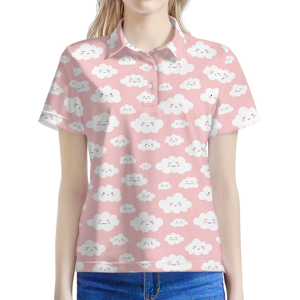 Cute Cloud Pattern Print Women's Polo Shirt