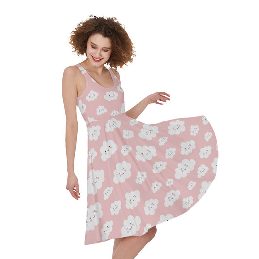 Cute Cloud Pattern Print Women's Sleeveless Dress