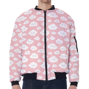 Cute Cloud Pattern Print Zip Sleeve Bomber Jacket