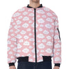 Cute Cloud Pattern Print Zip Sleeve Bomber Jacket