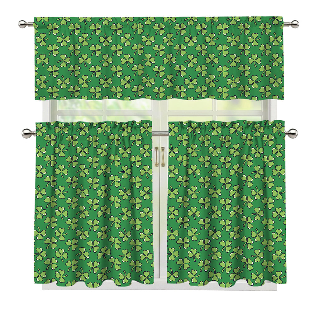 Cute Clover St. Patrick's Day Print 3 Piece Kitchen Curtains