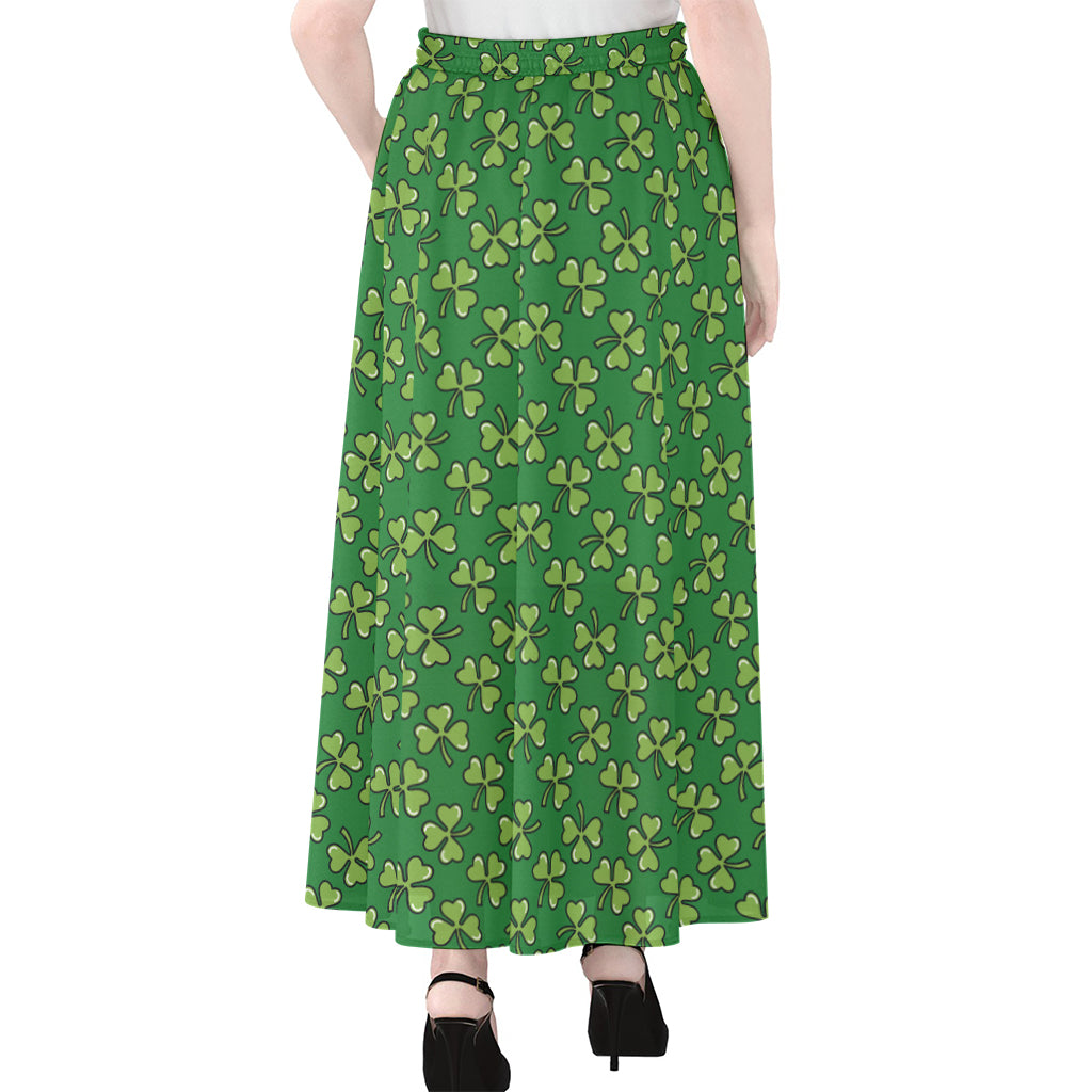 Cute Clover St. Patrick's Day Print Chiffon Maxi Skirt