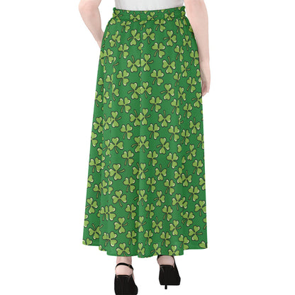 Cute Clover St. Patrick's Day Print Chiffon Maxi Skirt