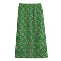 Cute Clover St. Patrick's Day Print Cotton Front Slit Maxi Skirt