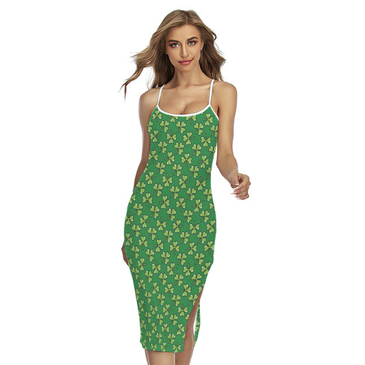 Cute Clover St. Patrick's Day Print Cross Back Cami Dress