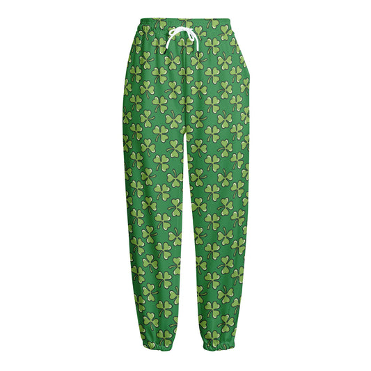Cute Clover St. Patrick's Day Print Fleece Lined Knit Pants