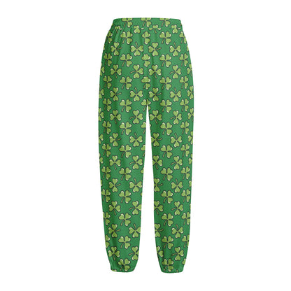 Cute Clover St. Patrick's Day Print Fleece Lined Knit Pants