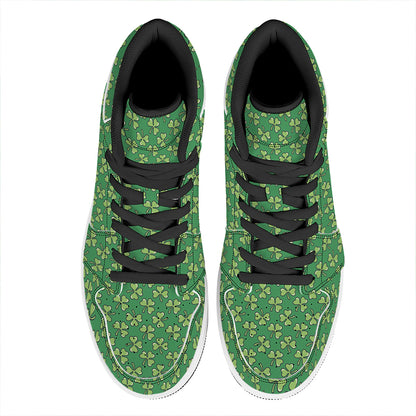 Cute Clover St. Patrick's Day Print High Top Leather Sneakers