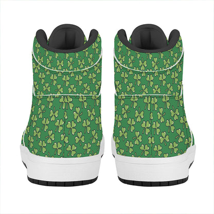 Cute Clover St. Patrick's Day Print High Top Leather Sneakers