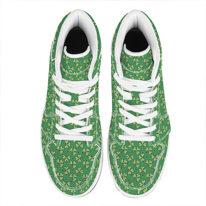 Cute Clover St. Patrick's Day Print High Top Leather Sneakers