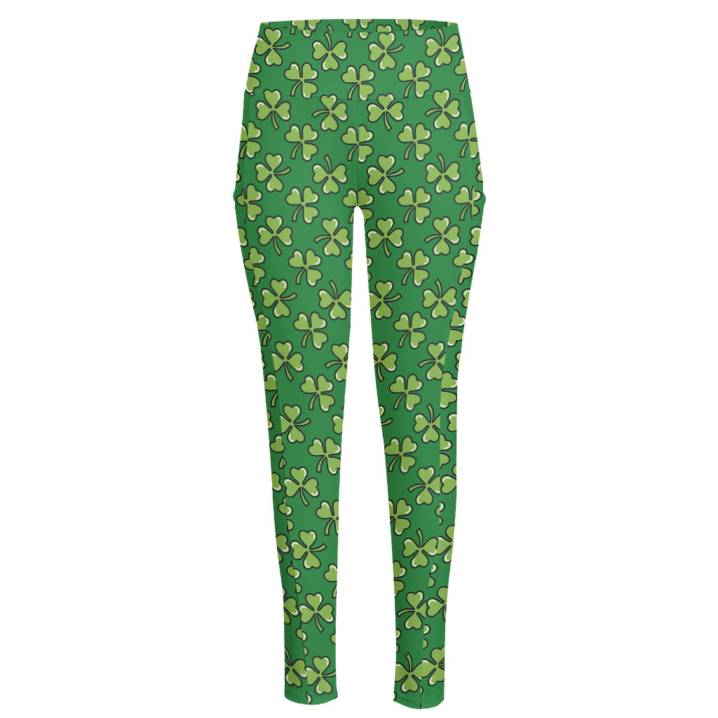 Cute Clover St. Patrick's Day Print High-Waisted Pocket Leggings